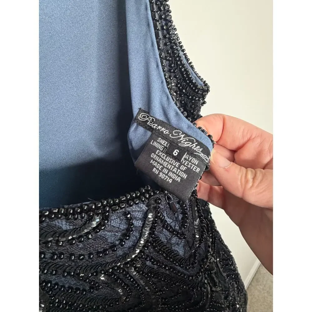 Pisarro Nights Embellished Sequins Sleeveless Mini Cocktail Dress Navy Blue 6